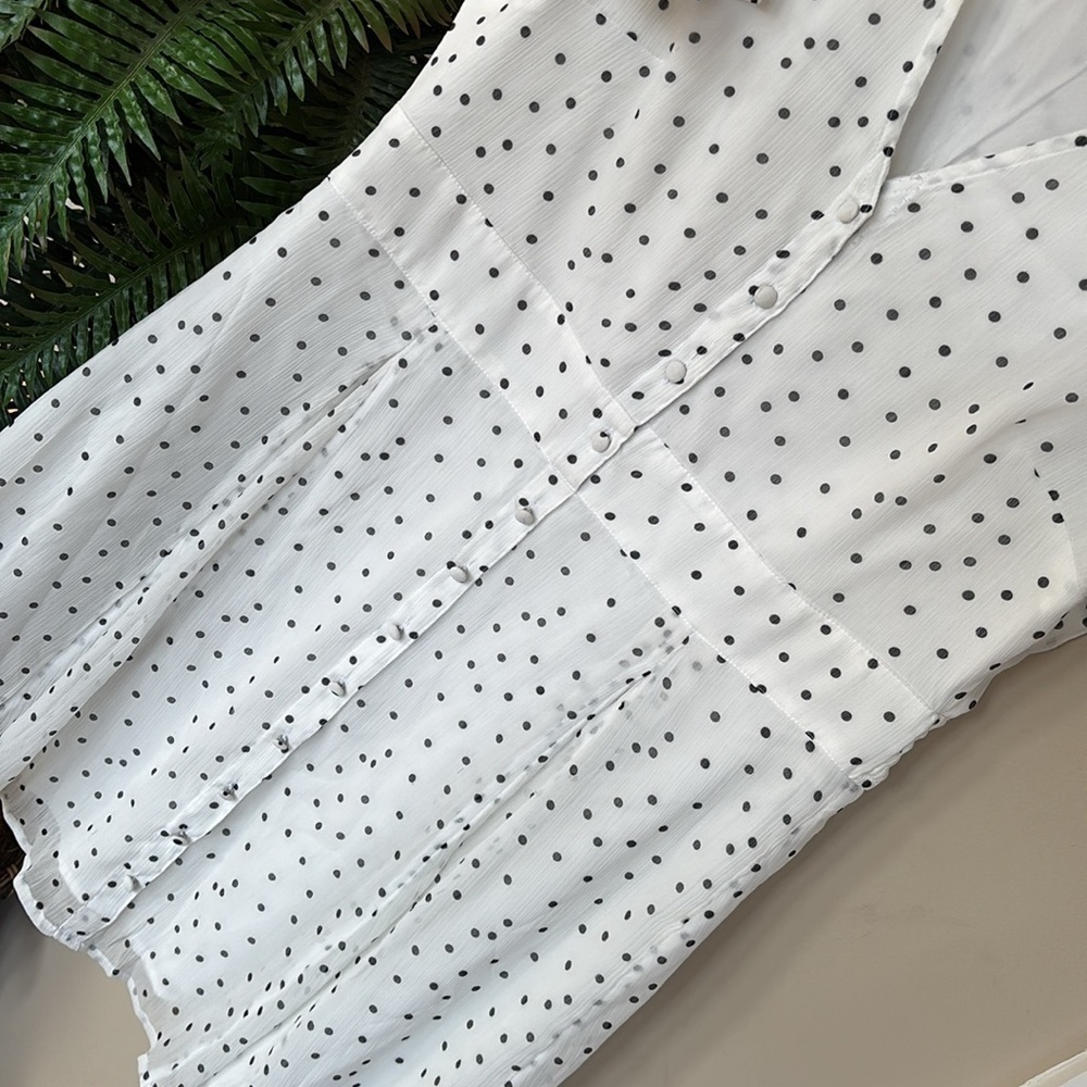 Abercrombie & Fitch White & Black Polka Dot Button Up V-Neck Dress Sheer Lined - Picture 4 of 15